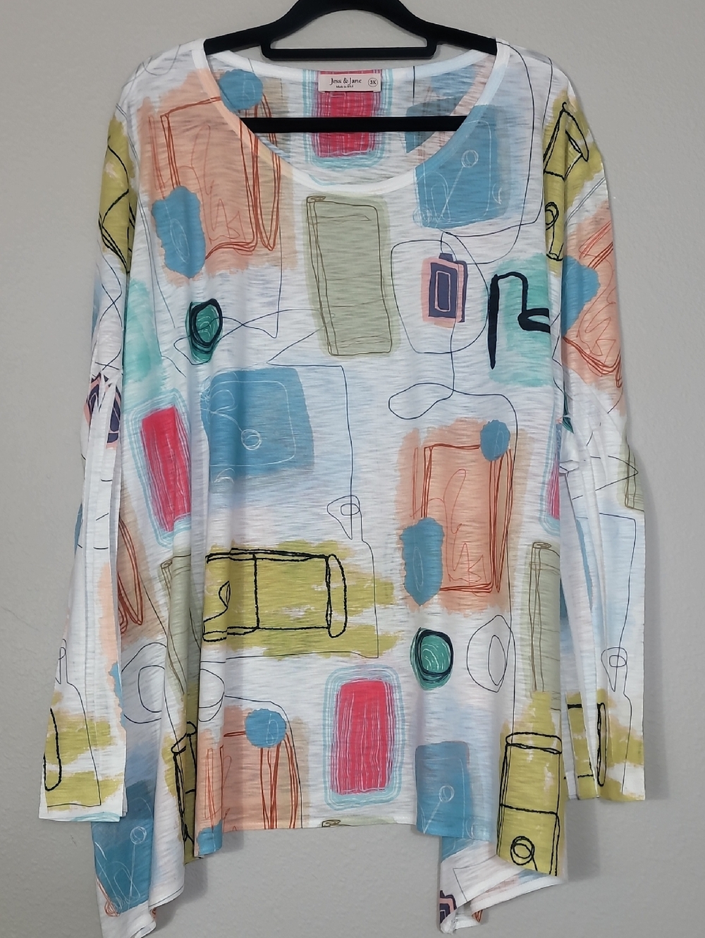Jess & Jane Wearable Art Tunic Top Size 3X Sharkbite Geometric Made USA Artsy